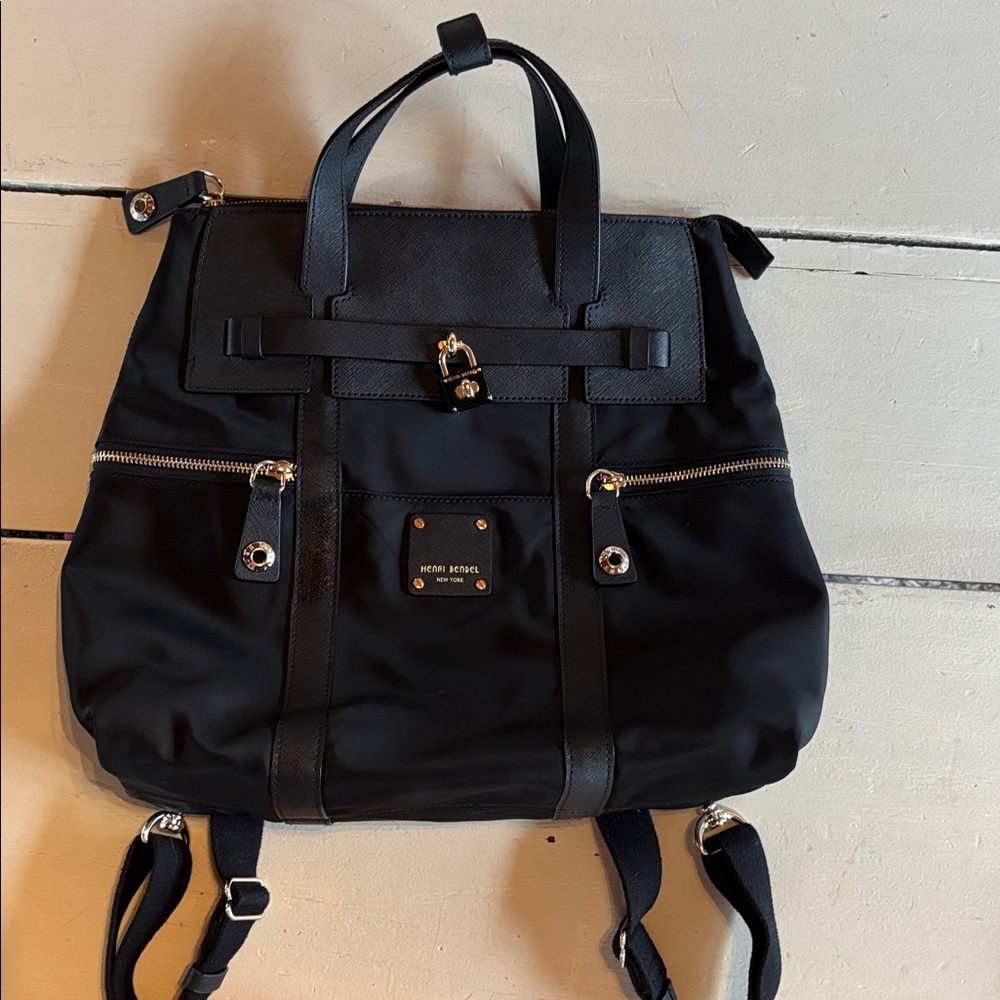 Henri Bendel (New York) Black Purse/ Backpack with Gold Accents